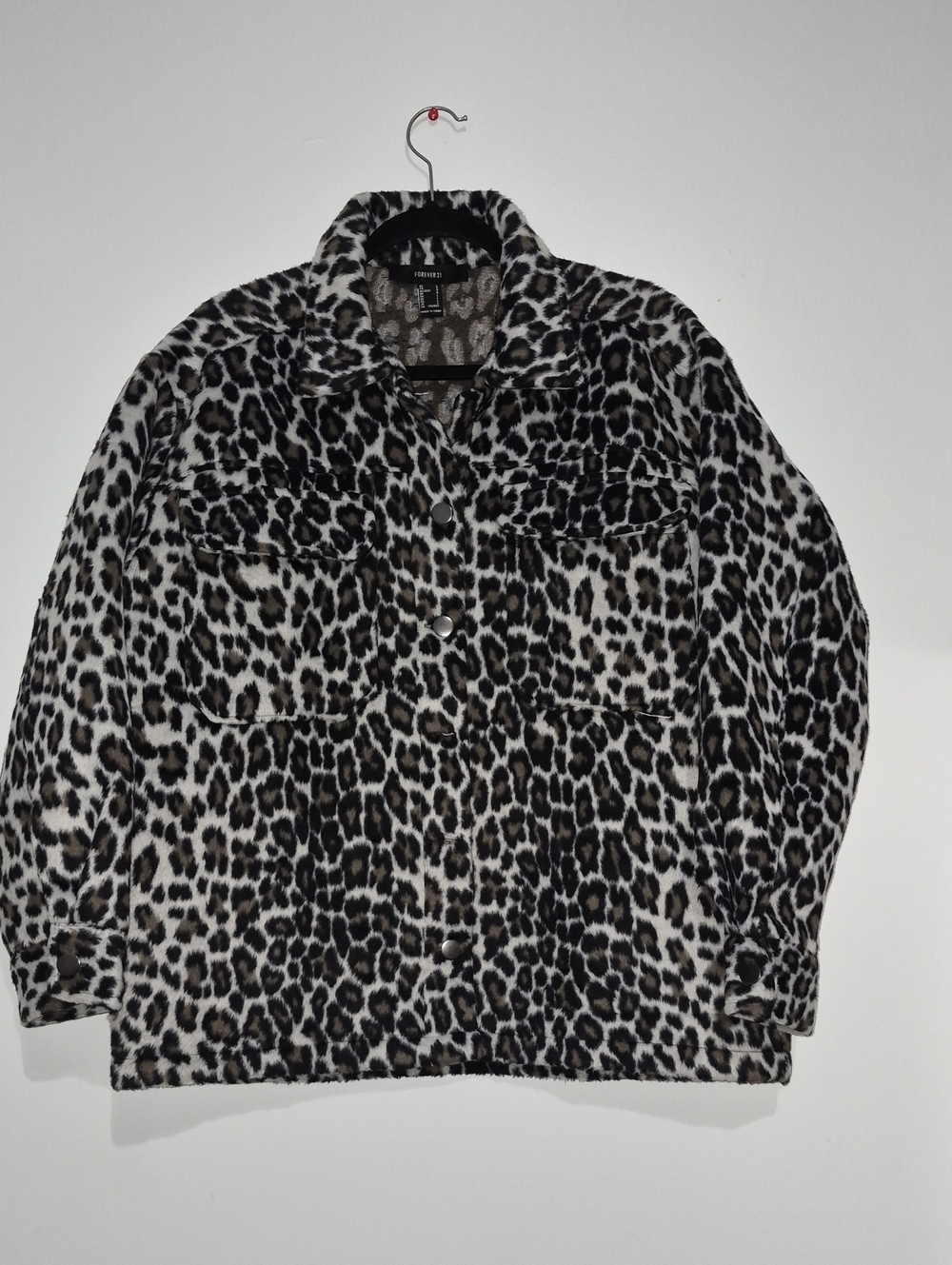 Forever 21 Leopard Print Teddy Shacket - Black & White